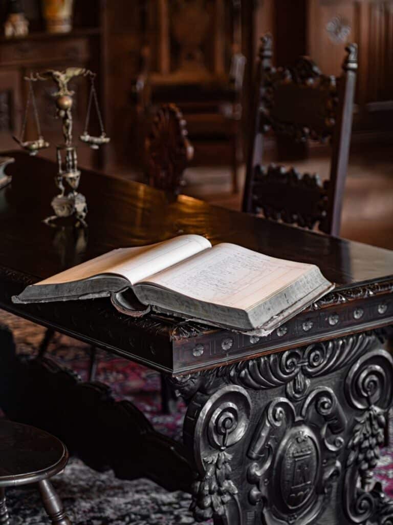 A table with a book on top of it